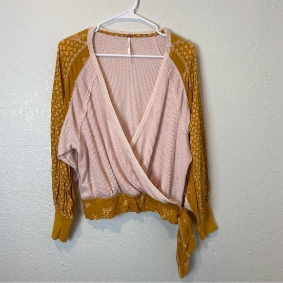 Free People Auxton Waffle Knit Wrap Mixed Media Top - Picture 12 of 15